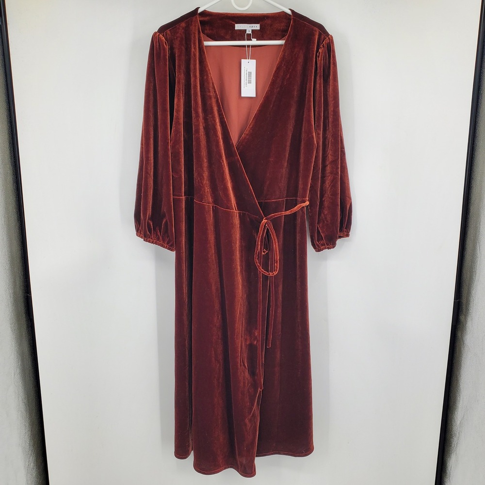 NWT Baltic Born Beckinsale Velvet Wrap Dress Cinnamon Rust Orange Womens 1X